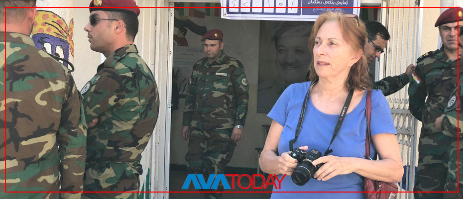 Amy L Beam observing early voting for Peshmerga, September 28, 2018, Erbil, Kurdistan