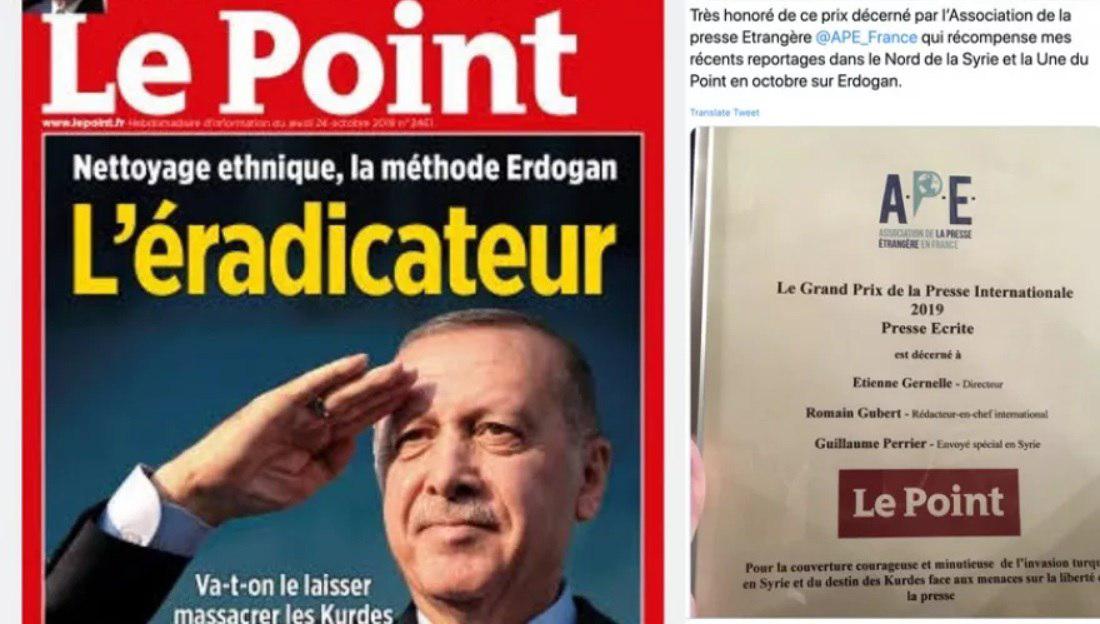 Le Point’e, Rojava’ya yönelik Türk işgaline dair cesaretinden dolayı ‘Büyük Ödül’