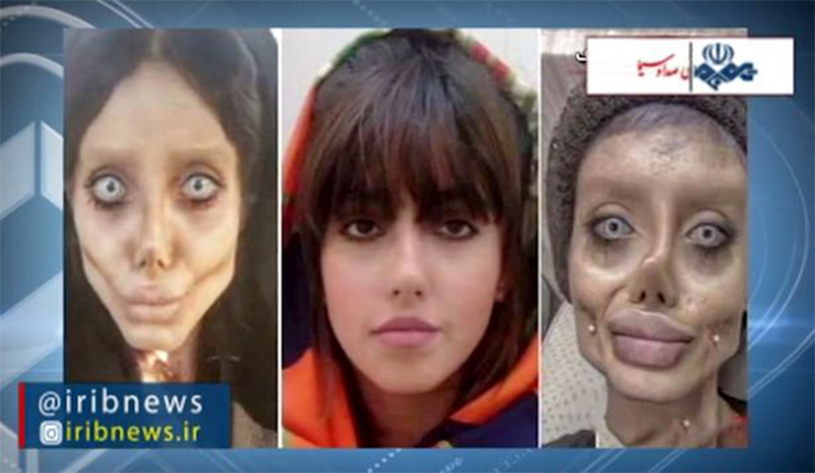 صورة تظهر فاطمة قبل وبعد وضع مساحيق التجميل لتظهر مثل زومبي أنجلينا جولي