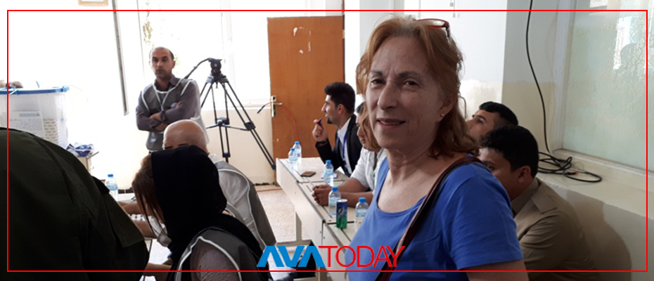 Amy L Beam observing early voting for Peshmerga, September 28, 2018, Erbil, Kurdistan