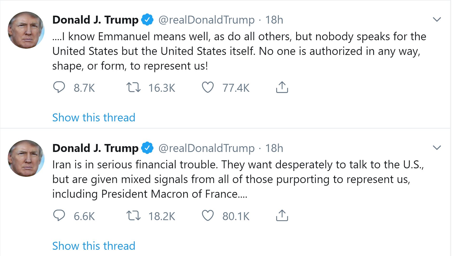 Trump accuses Franc’s Macron for sending ‘mixed signals’ to Iran