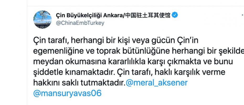 Çin'in Ankara Büyükelçiliği’nden, Meral Akşener ile Mansur Yavaş'a tehdit
